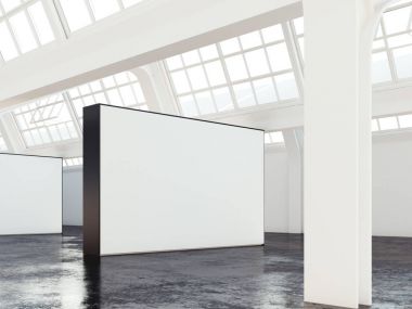 Endüstriyel çatı Galeri boş duvar ile. 3D render