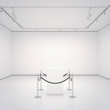 Boş vitrin beyaz Galerisi'yle. 3D render