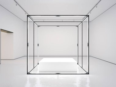 Boş modern vitrin beyaz Galerisi'yle. 3D render