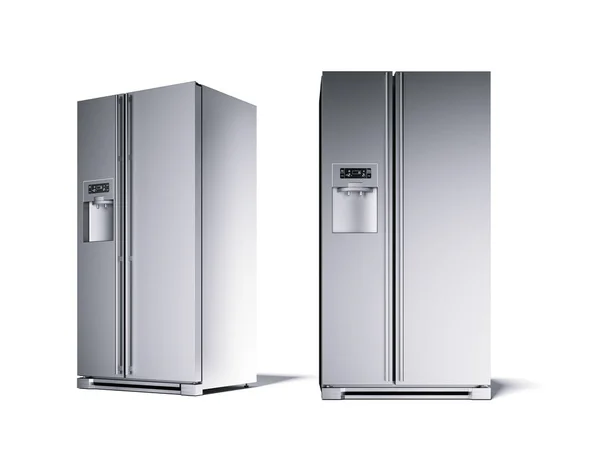 2 실버 화이트 스튜디오에서 냉장고. 3 차원 렌더링 — 스톡 사진
