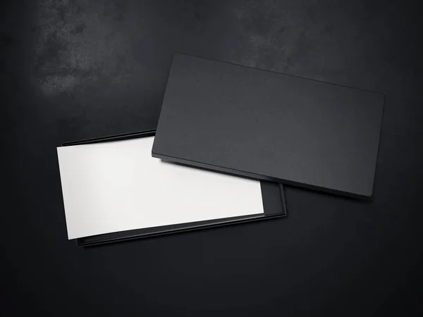 Leere schwarze Schachtel mit weißem Flyer. 3D-Darstellung — Stockfoto