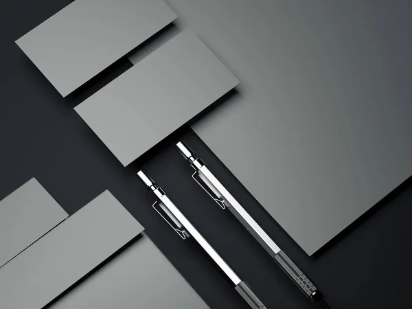 Gray branding mockup with silver pens. 3d rendering — Stock Photo, Image