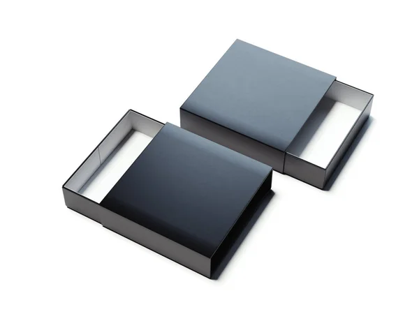 İki siyah açılan kutu. 3D render — Stok fotoğraf