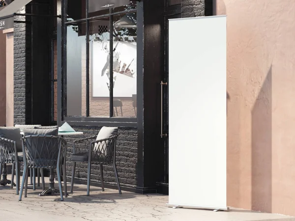 Street restaurang med vita samlad banner. 3D-rendering — Stockfoto