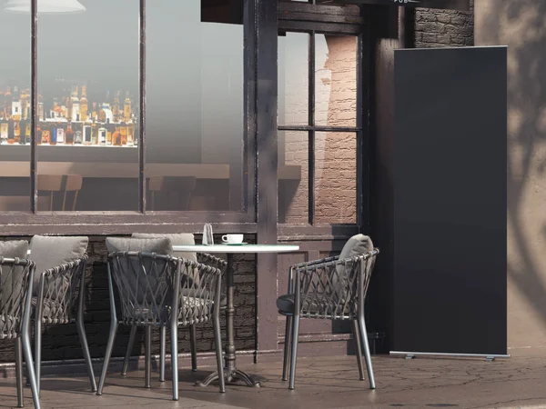 Οδός εστιατόριο με μαύρο Συνάθροιση πανό. 3D rendering — Φωτογραφία Αρχείου