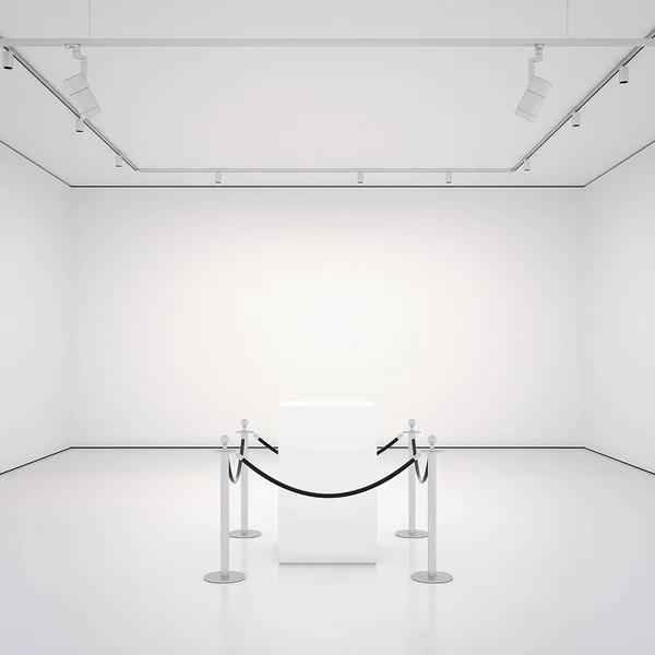 White gallery with empty showcase. 3d rendering — Stock Photo, Image