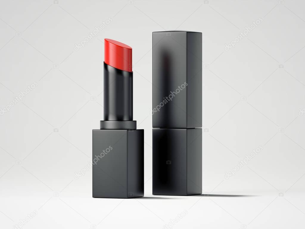 Red lipstick and black box. 3d rendering
