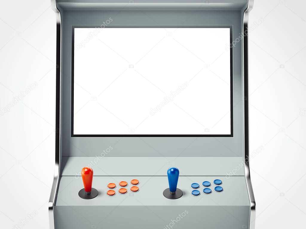Gray arcade game machine. 3d rendering