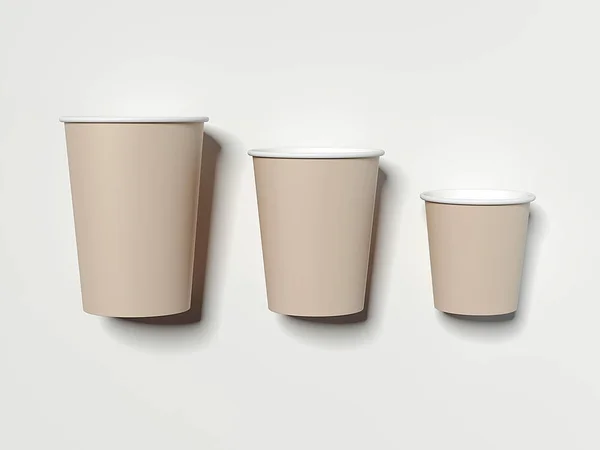 Três copos de papel castanho. Renderização 3d — Fotografia de Stock