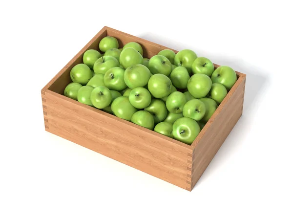 Box met verse appels. 3D-rendering — Stockfoto