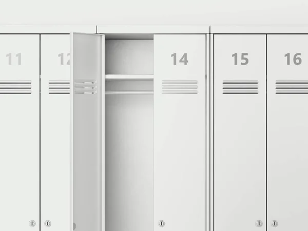 Белые шкафчики с серебряными номерами. 3d-рендеринг — стоковое фото