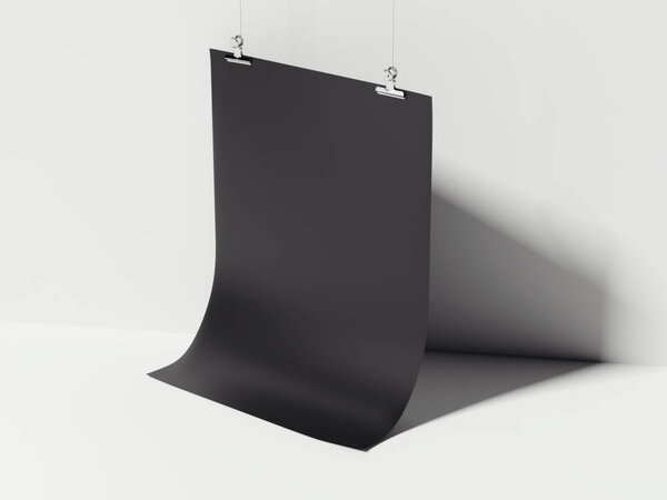 Black bent sheet hanging. 3d rendering