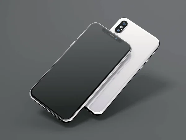 Δύο σύγχρονα smartphones με κενή οθόνη. 3D rendering — Φωτογραφία Αρχείου