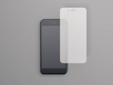 Modern smartphone ekran ile cam korumak. 3D render