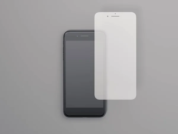 Modernes Smartphone mit Displayschutzglas. 3D-Darstellung — Stockfoto