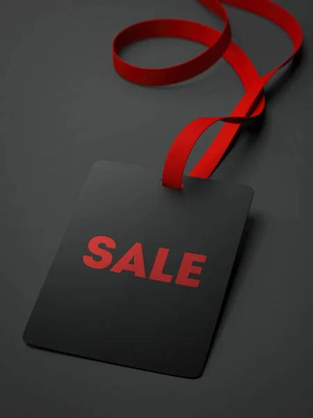 Insignia oscura y letrero rojo de venta. renderizado 3d —  Fotos de Stock