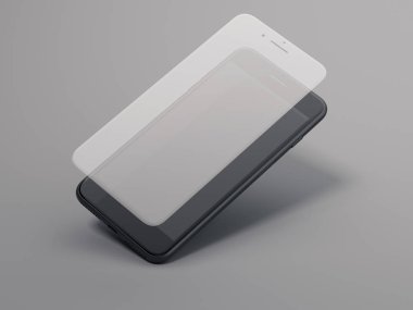 Smartphone ekran ile cam korumak. 3D render