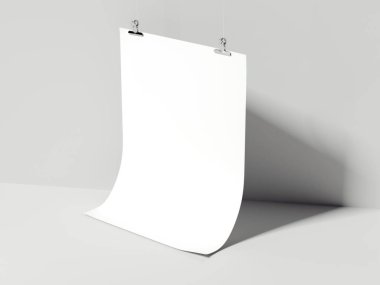 Bükülmüş levha asılı beyaz. 3D render