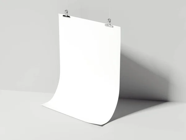 Bükülmüş levha asılı beyaz. 3D render — Stok fotoğraf