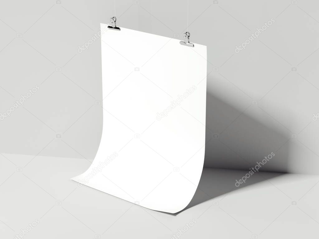 White bent sheet hanging. 3d rendering