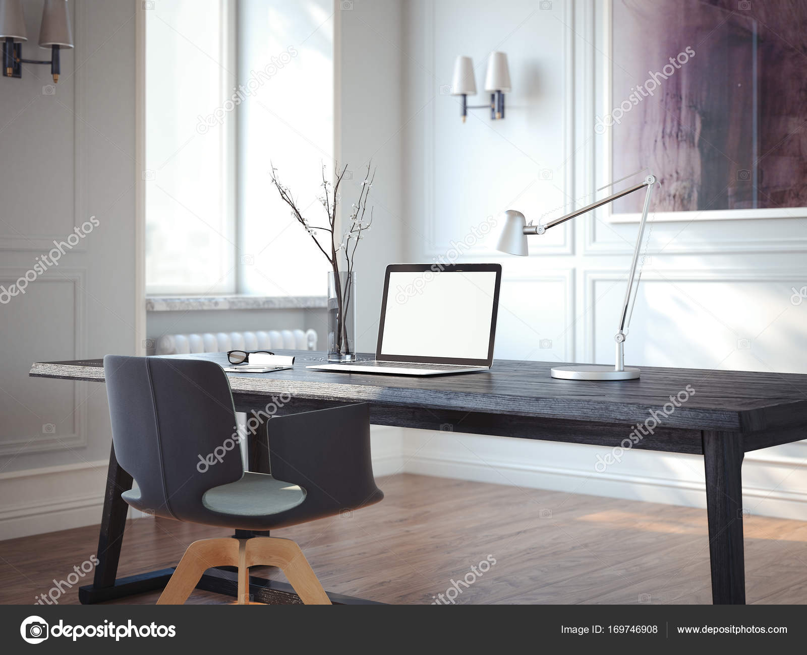 Interni classici con moderni ambienti di lavoro. rendering 3d — foto ... Ambienti moderni