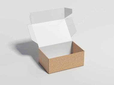 Kahverengi karton ambalajlama açıldı. 3D render