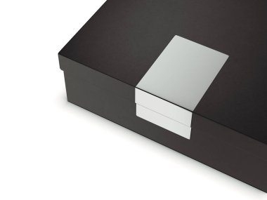 Kara kutu gümüş etiket ile. 3D render