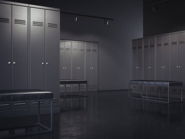 Şık siyah soyunma odası. 3D render