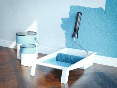 Duvarları boyama. 3D render