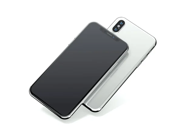 İki modern akıllı telefonlar üzerinde beyaz izole. 3D render — Stok fotoğraf