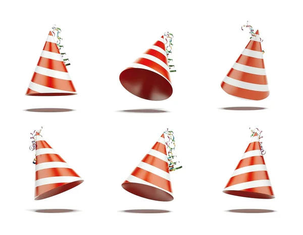 Шесть красных праздничных шапок. 3d-рендеринг — стоковое фото