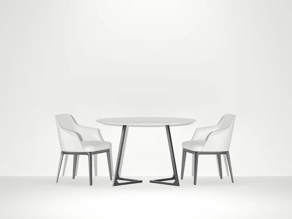 Twee witte stoelen en tafel. 3D-rendering — Stockfoto