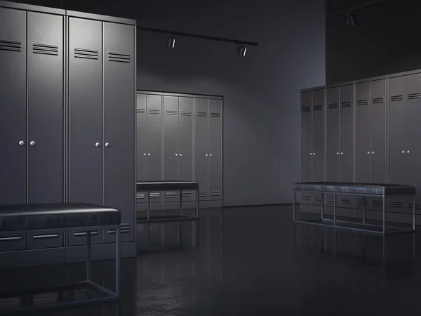 Stylish black locker room. 3d rendering — Stock Photo, Image