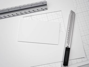 Office kesme tahtası ve kartvizit kağıttan. 3D render