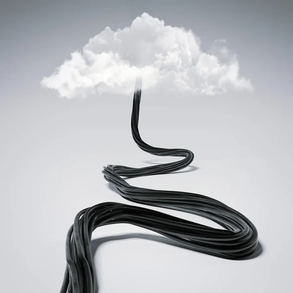 Black wire tends to the clouds. 3d rendering — Stock Photo, Image