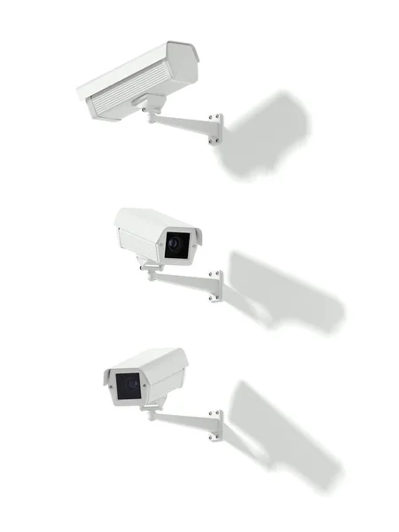 Three white street cameras. 3d rendering — Stock Photo, Image