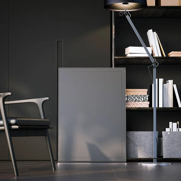 Interno moderno con cornice nera. rendering 3d — Foto Stock