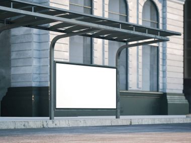 Otobüs durağı ile eski billboard. 3D render