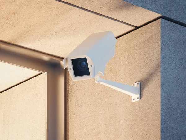 Κάμερα ασφαλείας στην είσοδο του κτιρίου. 3D rendering — Φωτογραφία Αρχείου