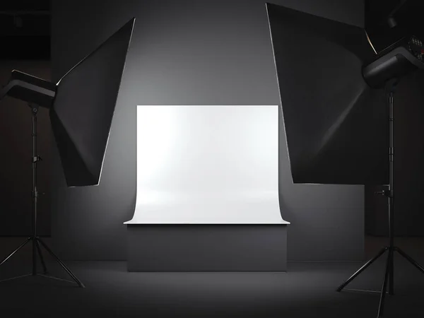 Fotostudio mit Hintergrund für eine Themenumfrage. 3D-Darstellung — Stockfoto