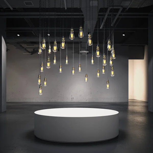 Runda showcase med belysning lampor. 3D-rendering — Stockfoto