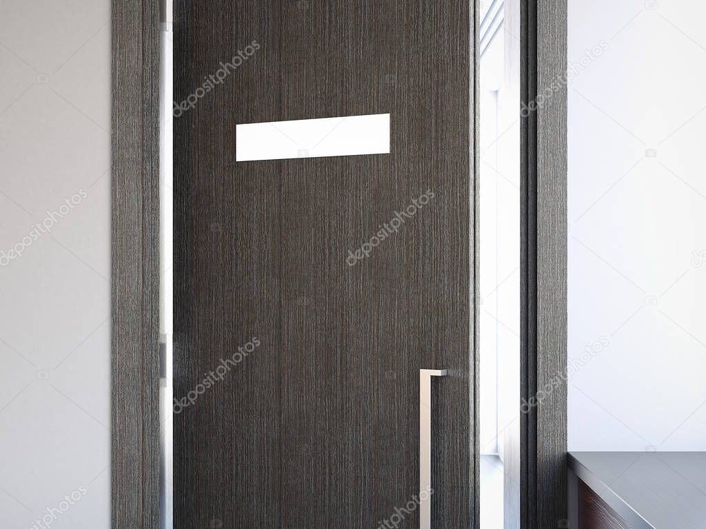 Opened door with nameplate. 3d rendering
