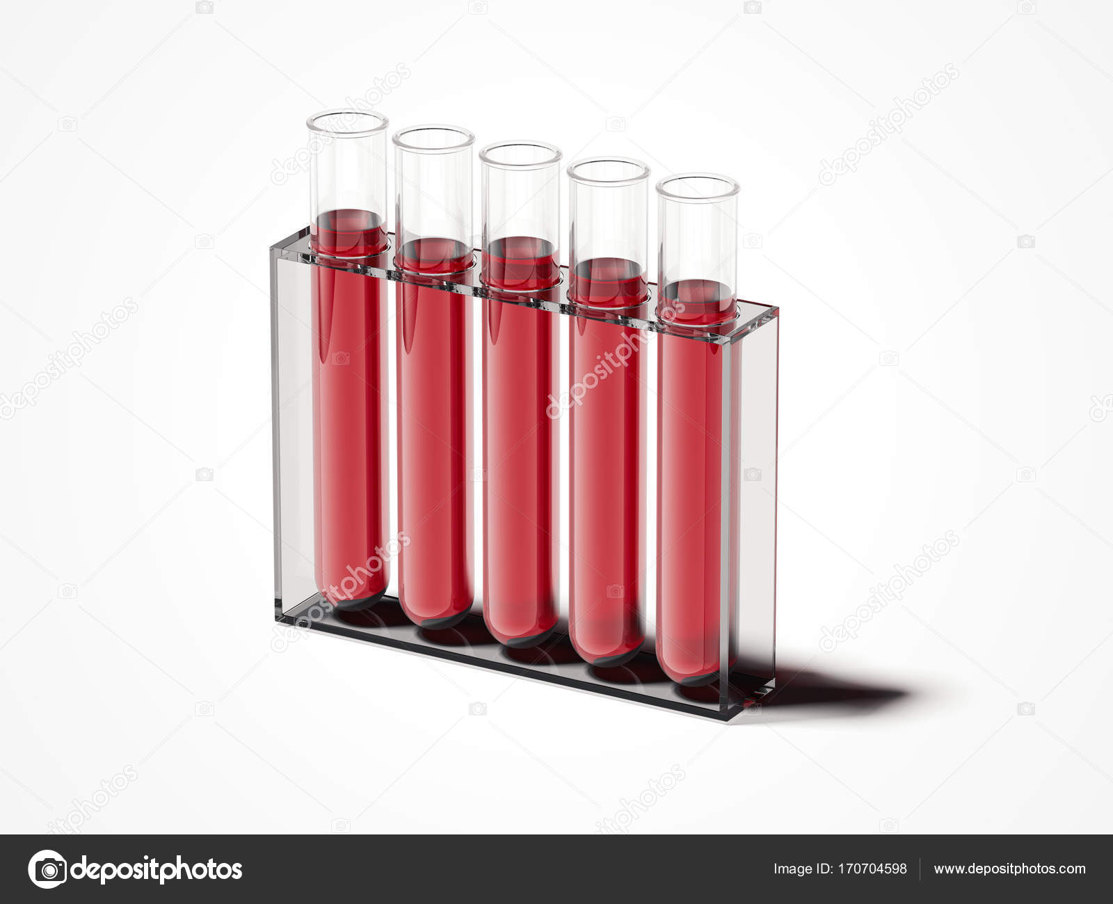 Five testmixers with red liquid. 3d rendering Stock Photo by ©ekostsov