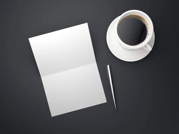 Weiß geöffnetes Flugblatt auf dem Tisch. 3D-Darstellung — Stockfoto