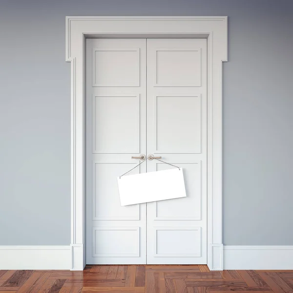 Classic interior with doors and an signboard on the handles. 3d rendering — Stock Photo, Image