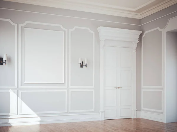 Klasyczny wystrój wnętrz z białymi drzwiami. renderowania 3D — Zdjęcie stockowe