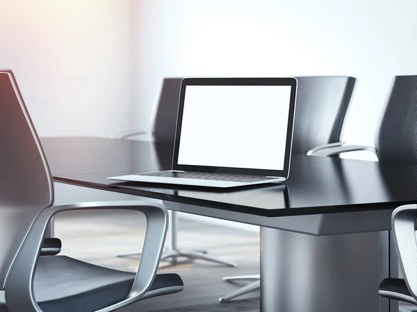 Office meeting room with table and laptop. 3d rendering — Stock Photo, Image