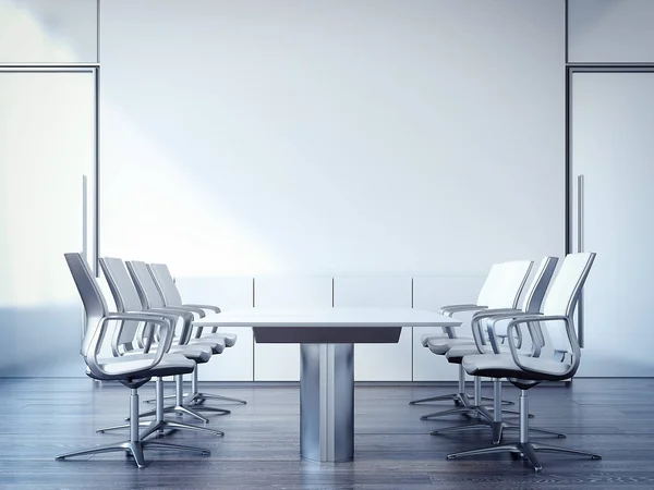 Sala de reuniões com uma grande mesa e cadeiras. Renderização 3d — Fotografia de Stock