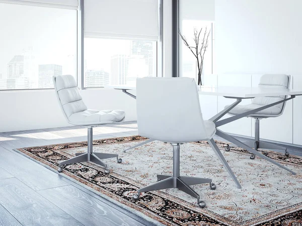 Moderne chiefs kantoor met witte stoelen. 3D-rendering — Stockfoto