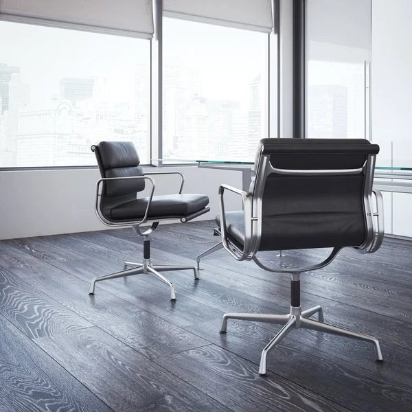 Dos sillas de cuero en una moderna sala de oficina. renderizado 3d —  Fotos de Stock